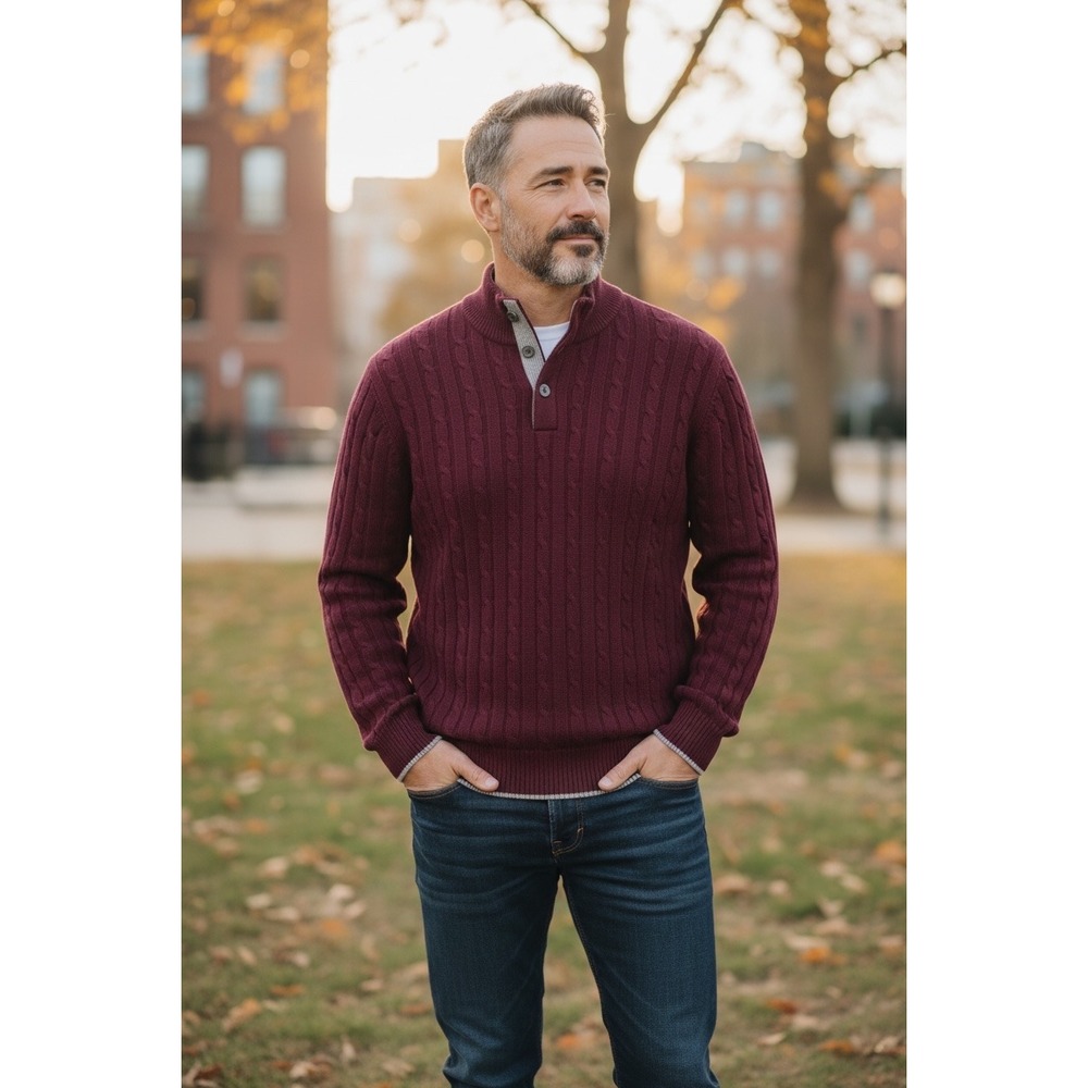 Daniel Cremieux Mens XL 100% Cashmere Burgundy Dark Red Cable Knit Pullover NWT